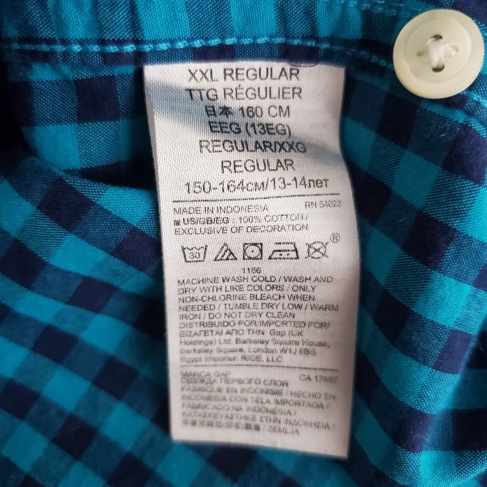 ♧ Gap Kids Plaid Long Sleeved Button Up Shirt Size XXL (14-16Youth) Blue